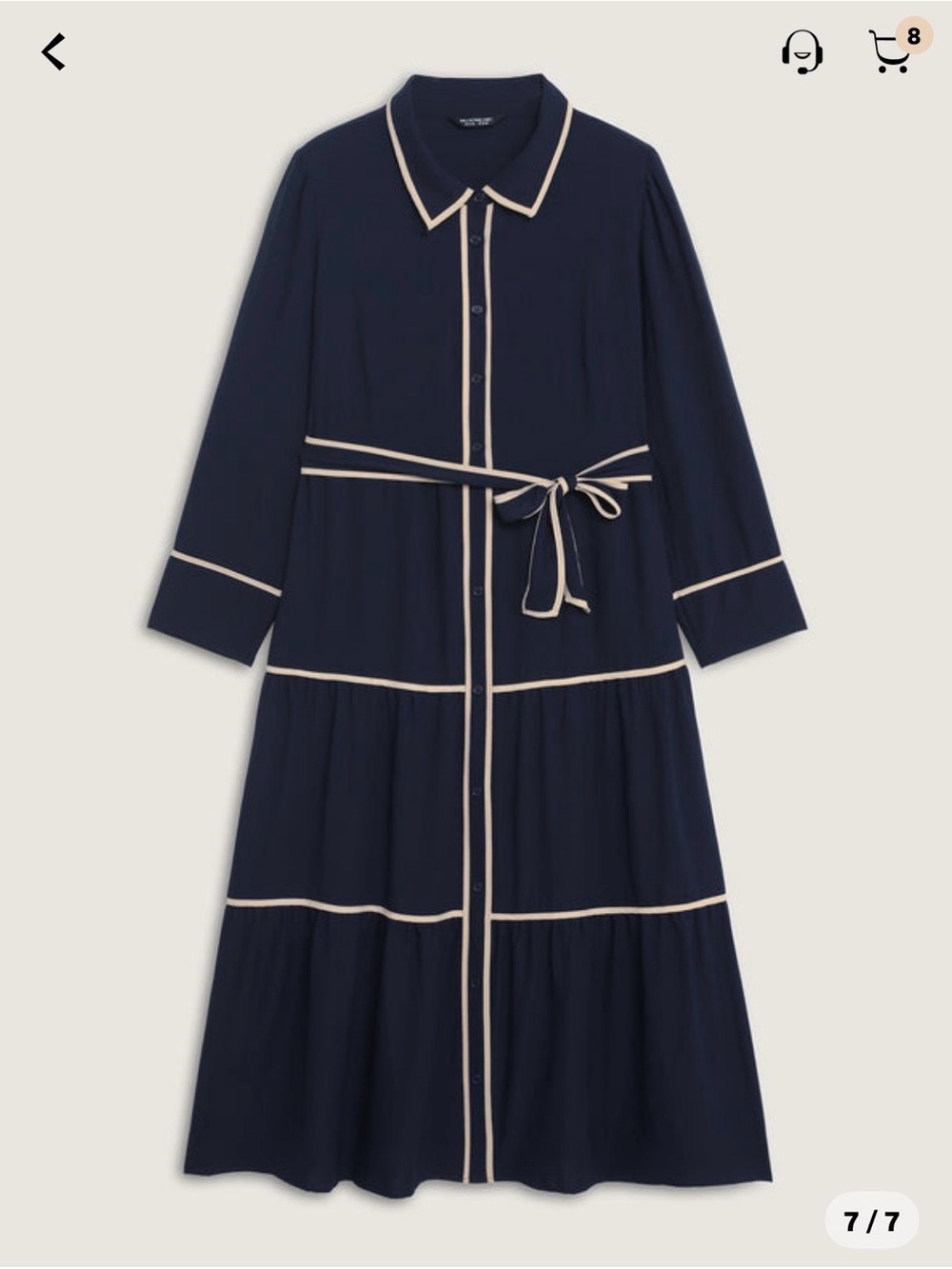 BloomChic Indigo Maxi Shirt Dress with Cream Contrast Piping - Picture 3 of 11